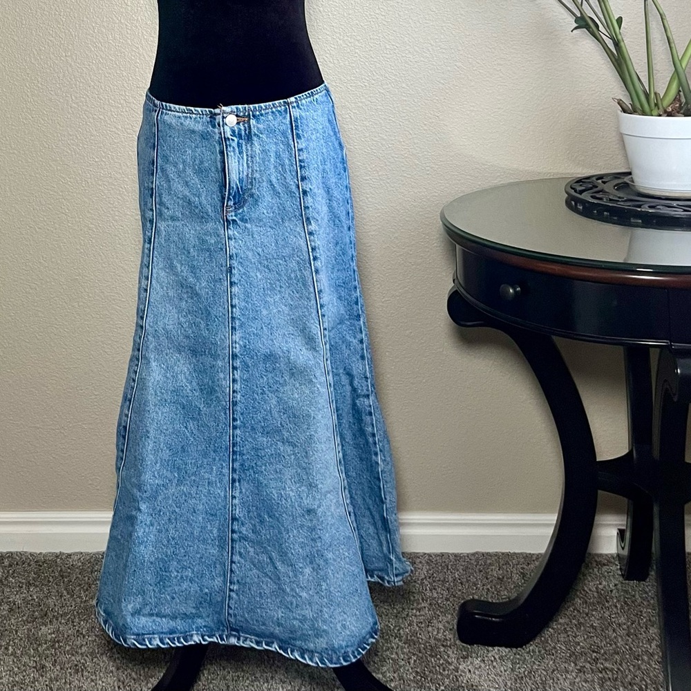 Future Collective Flared Denim Midi Skirt - Picture 2 of 9